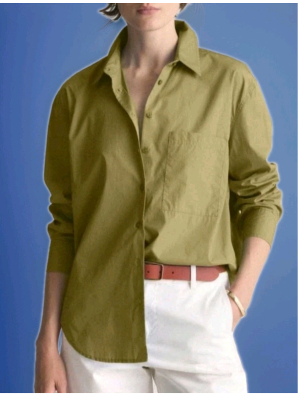 QUINCE-Bay Leaf Green Poplin Boyfriend Shirt-Small-Organic Cotton-Chic Comfort